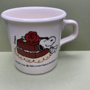 Vintage Snoopy Peanuts Coffee Cup Mug Birthday Cake Signed Shultz Taylor USA‎